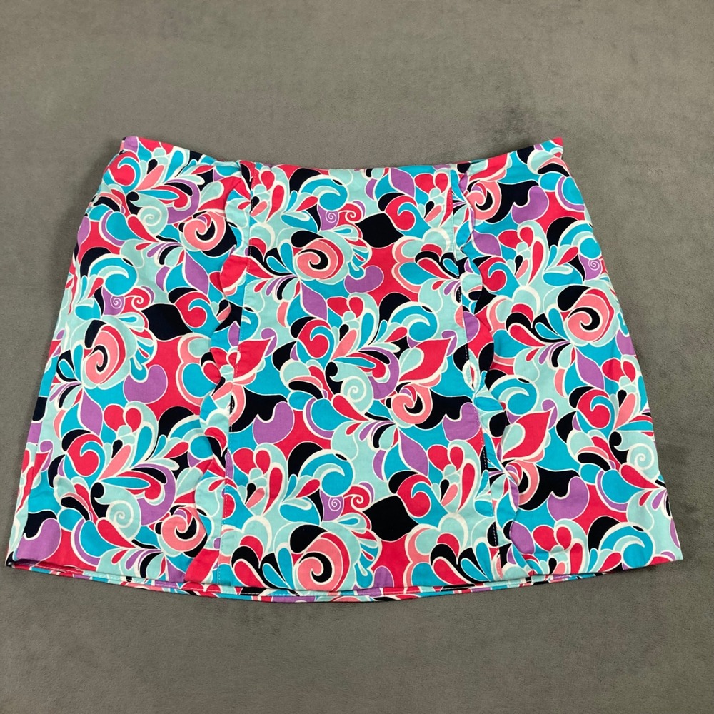 Crown & Ivy Womens Skort Size 14 Multi Paisley Swirl Cotton Blend Casual Mini